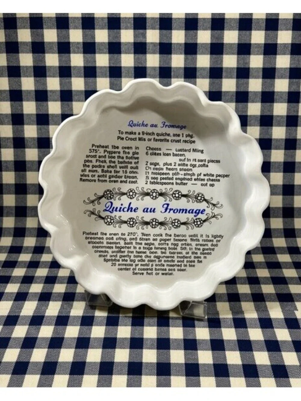 Vintage Ceramic Quiche Plate with Recipe